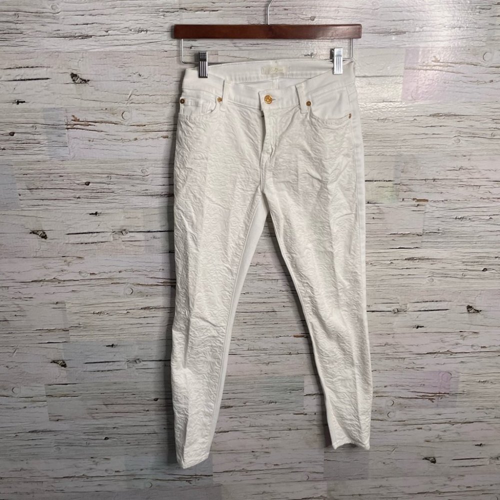 7 For All Mankind White Lace Embellished Jeans skinny size 25